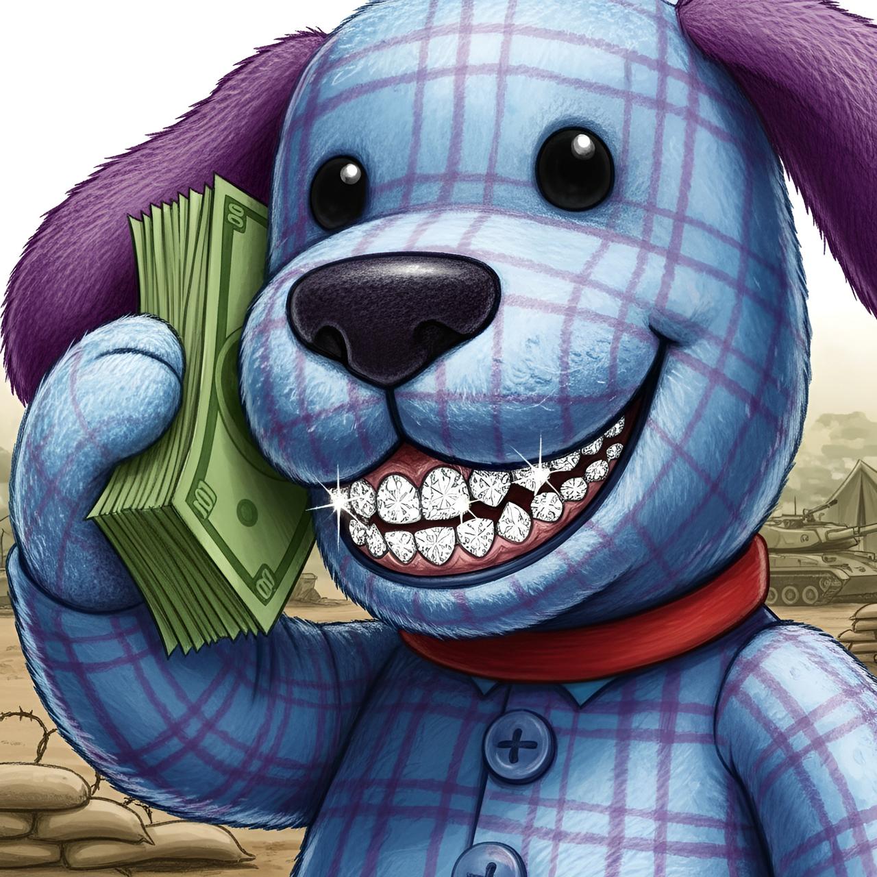 Sam Dog with cash and diamonds